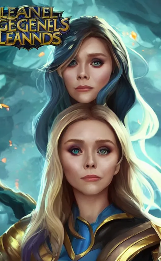 Image similar to Elizabeth Olsen as a character in the game League of Legends, with a background based on the game League of Legends, detailed face, old 3d graphics