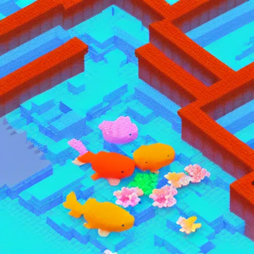 Image similar to cute voxel art of a koi pond