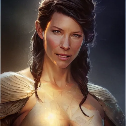 Image similar to evangeline lilly as a goddess, digital illustration, by artgerm and greg rutkowski,