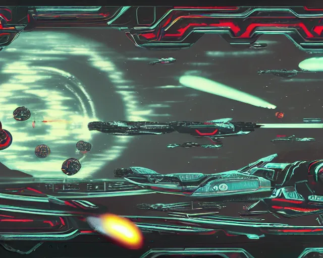 Image similar to sidescrolling videogame like R-type with a spaceship shooting at a boss skull, boss fight, scifi, bullet patterns, shmup, 4K, UHD, HDR