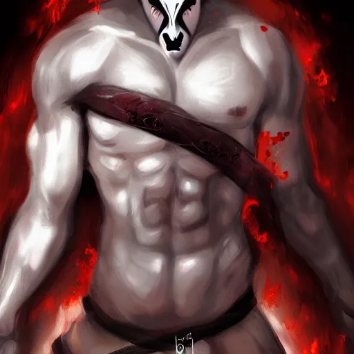 Image similar to fit male demon with white horns, young, careless, costume design, still, photograph, digital painting, trending on artstation, masterpiece, in the style of JB Casacop