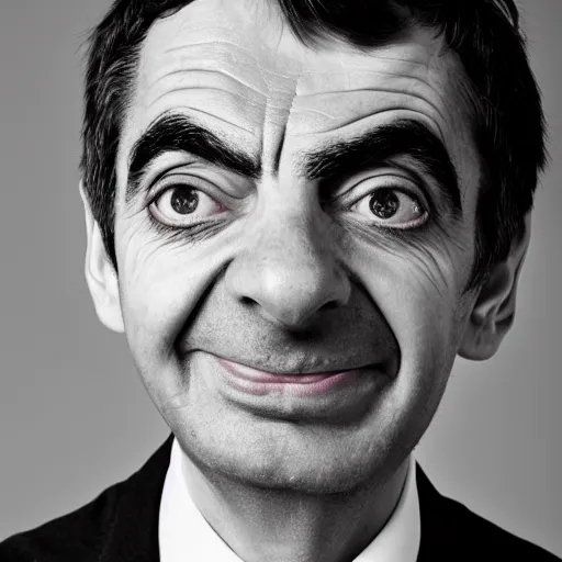 Image similar to A portrait mr bean elizabeth teams up with a teenage mr bean, perfect faces, 50 mm, award winning photography