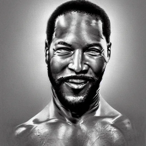 Image similar to marvin gaye with the physique of a body builder, hyper realistic and ultra detailed face, cinematic, dynamic lighting, photorealistic, refined, intricate, digital art, digital painting, masterpiece, 8k