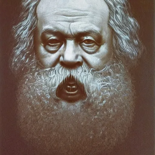 Image similar to Karl Marx. Zdzisław Beksiński