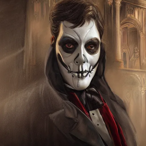 Prompt: portrait painting of the phantom of the opera, ultra realistic, concept art, intricate details, eerie, highly detailed, photorealistic, octane render, 8 k, unreal engine 5. art by keith thompson