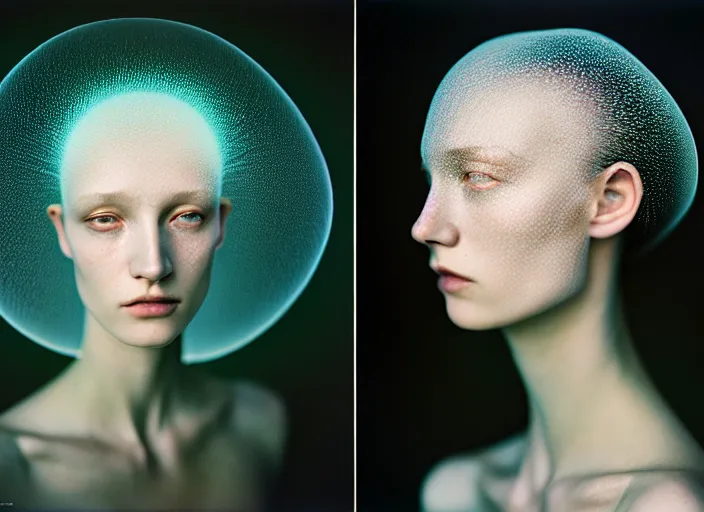 Prompt: Kodak Portra 400, 8K, soft light, volumetric lighting, highly detailed, britt marling style 3/4 , fine art portrait photography by Paolo Roversi, face and body merging with luminescent jellyfishes filaments, symbolic metamorphosis complex 3d render , 150 mm lens, art nouveau fashion embroidered,bust with intricate underwaters details, elegant, hyper realistic, ultra detailed, octane render, underwater soft colours, emotionally evoking, head in focus, fantasy, elegant, soft light, volumetric lighting, highly detailed, Refined, Highly Detailed, soft lighting colors scheme, fine art photography, Hyper realistic, photo realistic