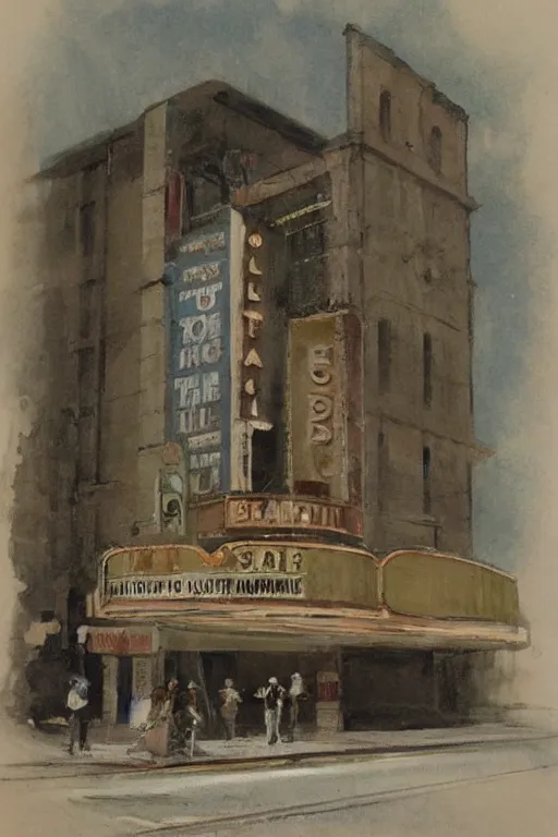 Image similar to ( ( ( ( ( 1 9 5 0 s old movie theater building. muted colors. ) ) ) ) ) by jean - baptiste monge!!!!!!!!!!!!!!!!!!!!!!!!!!!