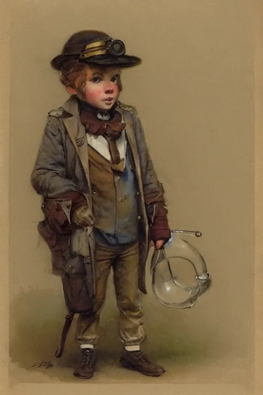 Prompt: (((((portrait of boy dressed as retro sciencepunk inventor explorer costume . muted colors.))))) by Jean-Baptiste Monge !!!!!!!!!!!!!!!!!!!!!!!!!!!