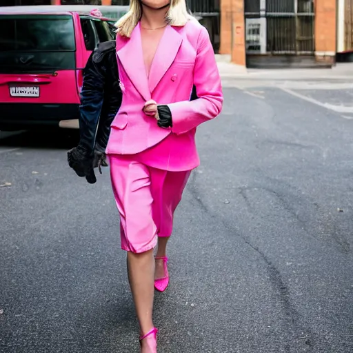 Image similar to margot robbie, wearing all pink, canon eos r 3, f / 1. 4, iso 2 0 0, 1 / 1 6 0 s, 8 k, raw, unedited, symmetrical balance, in - frame