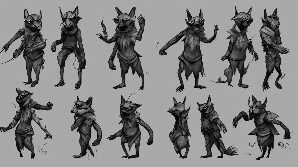 Prompt: a fantasy racoon thief creature design sheet, trending on artstation