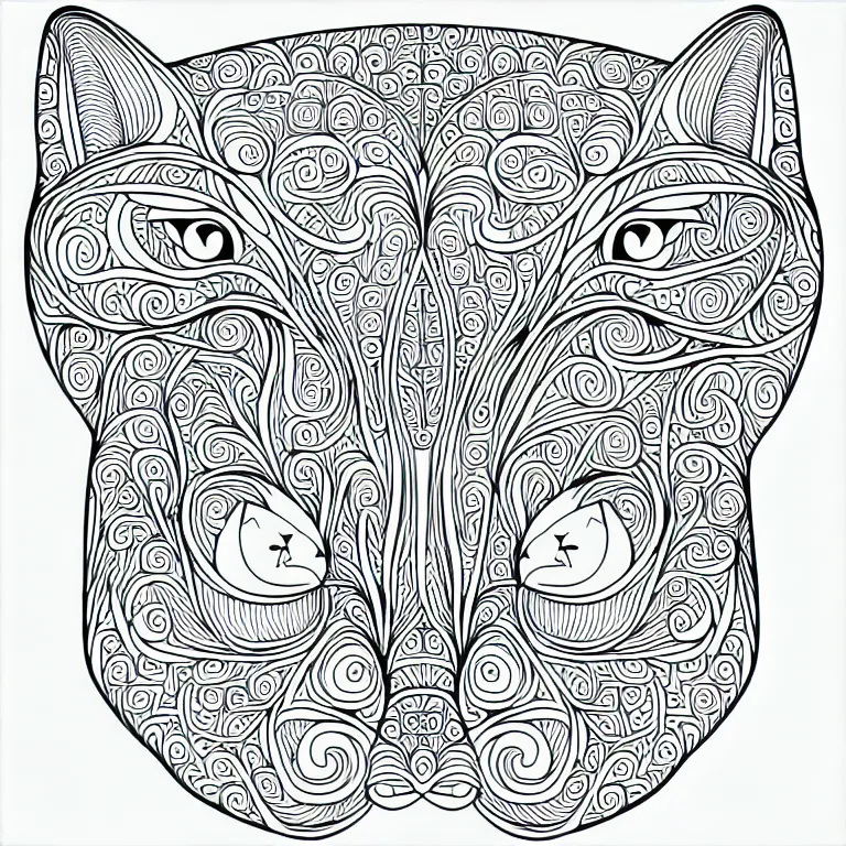 Image similar to beautiful cat, ornamental, fractal, line art, vector, outline, simplified, colouring page