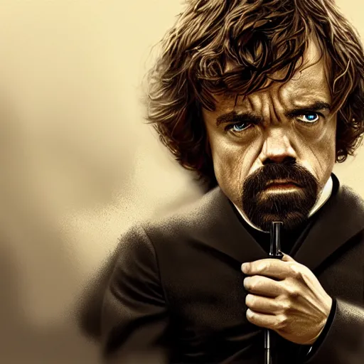Image similar to peter dinklage as james bond, digital painting, extremely detailed, 4 k, intricate, brush strokes, mark arian, artgerm, bastien lecouffe - deharme