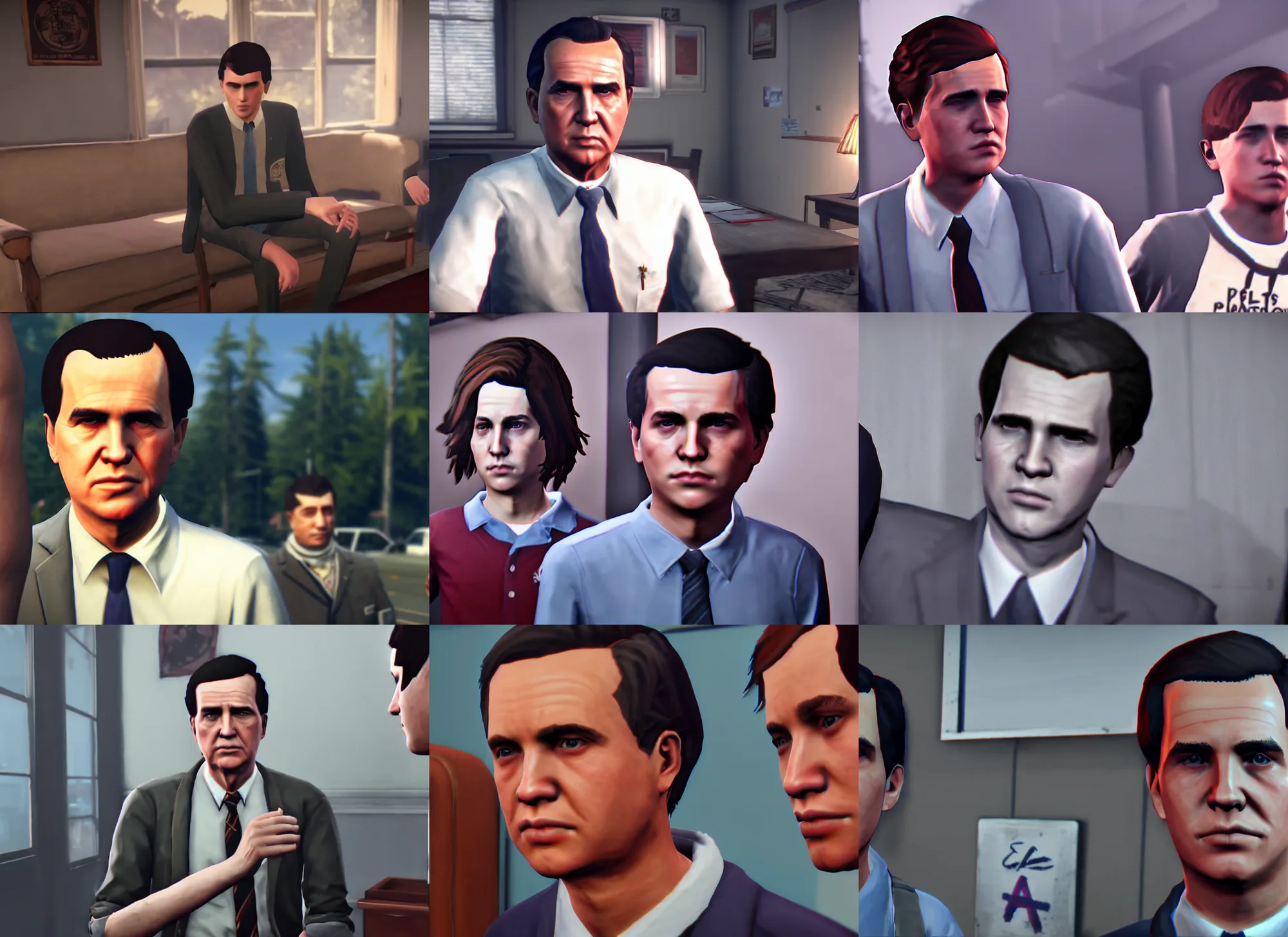 Prompt: ps 4 gameplay, young handsome teenage richard nixon in life is strange