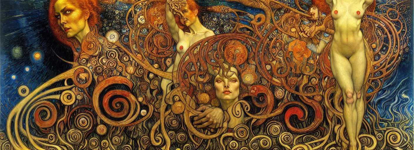 Image similar to Divine Chaos Engine by Karol Bak, Jean Delville, William Blake, Gustav Klimt, and Vincent Van Gogh, symbolist, visionary