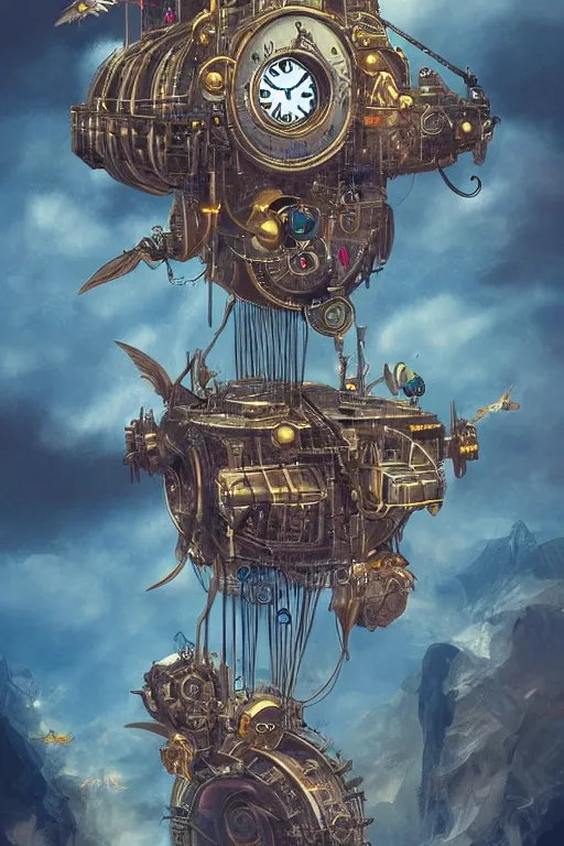 Image similar to Clockpunk Flying Machine, fantasy, magic, ultra detailed, digital art, trending on artstation, illustration