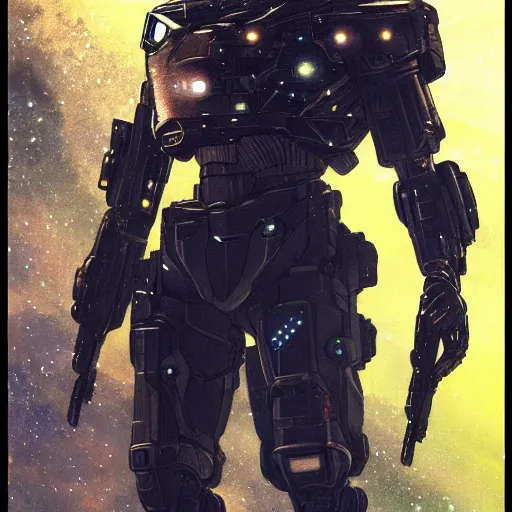 Image similar to award winning, extremely photorealistic, bokeh, beautiful detail, stars in the sky, cybernetic, sci-fi space game art, jeon Jungkook holding a gun. alien planet art by Akihito Yoshitomi AND Yoji Shinkawa AND Greg Rutkowski, Mark Arian trending on artstation