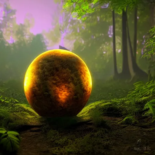 Image similar to : glowing orb, bioluminescent plant in a forest, wallpaper, artstation,cg society 8k render