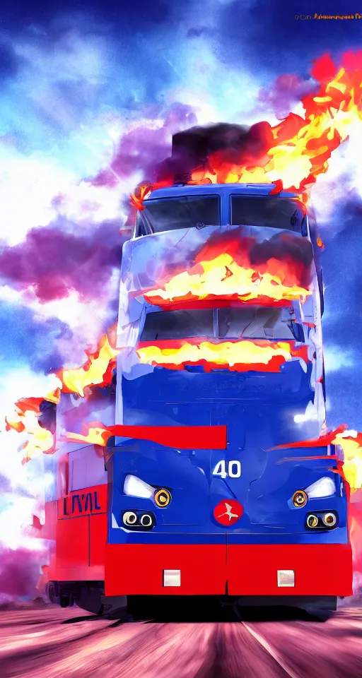 Image similar to high quality anime-style image of a USPS LLV on fire, 4k, digital art, wallpaper