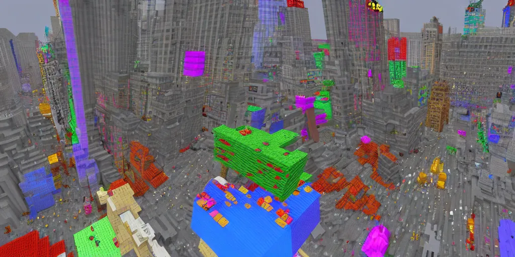 Prompt: times square in minecraft