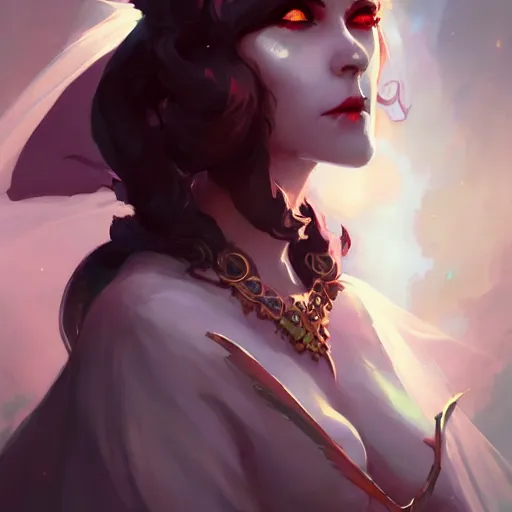 Prompt: a portrait of a beautiful bride of dracula, concept art by pete mohrbacher and wlop and artgerm and guweiz and ilya kuvshinov, digital art, highly detailed, intricate, sci - fi, sharp focus, trending on artstation hq, deviantart, unreal engine 5, 4 k uhd image