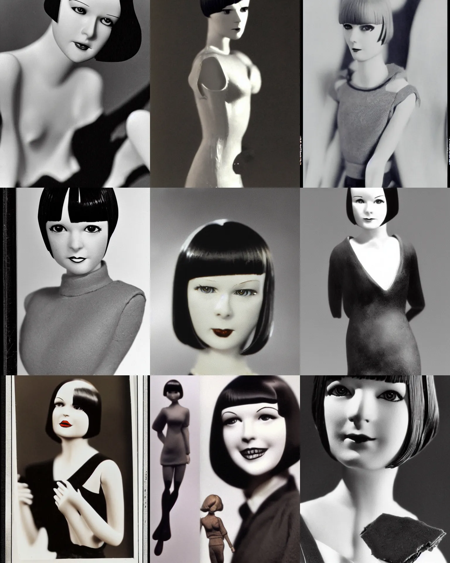 Prompt: action figure of mary louise brooks 2 0 years old, bob haircut,