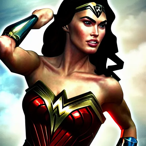 Image similar to Megan Fox as Wonder Woman, digital art, artstation