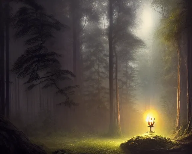 Image similar to liam neeson as a genie in a lamp, in a forest. magical atmosphere. art by greg rutkowski. highly detailed 8 k. intricate. lifelike. soft light. nikon d 8 5 0.