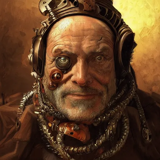 Image similar to portrait, headshot, digital painting, of a old 17th century, old cyborg merchant, amber jewels, baroque, ornate clothing, scifi, realistic, hyperdetailed, chiaroscuro, concept art, art by Franz Hals and Jon Foster