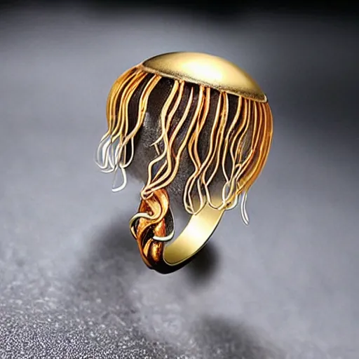Prompt: a fancy jellyfish ring, real, fashionable, funny, y 2 k style