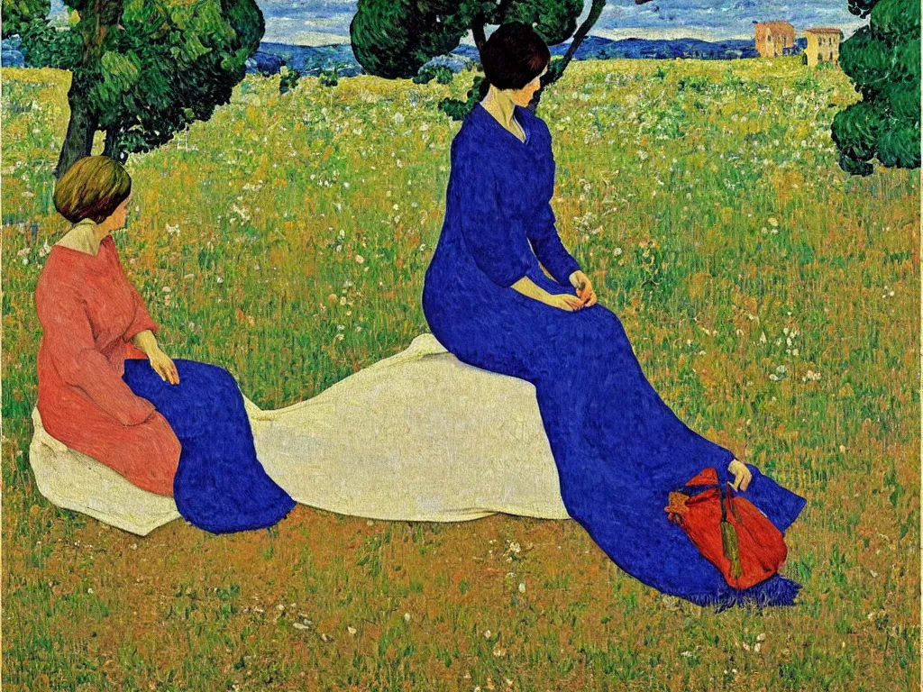 Image similar to a painted portrait of a women outdoors in thought, art by felice casorati, aesthetically pleasing and harmonious colors, impressionism, expressionism