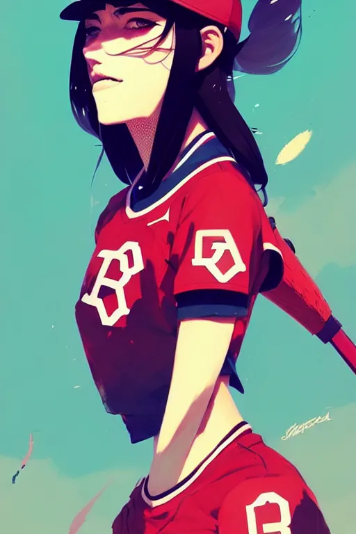 Prompt: a ultradetailed beautiful panting of a stylish girl in a baseball jersey, by conrad roset, greg rutkowski and makoto shinkai, trending on artstation