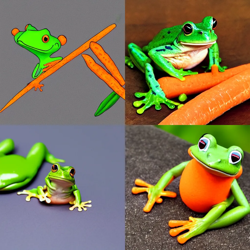 Prompt: a frog being a carrot