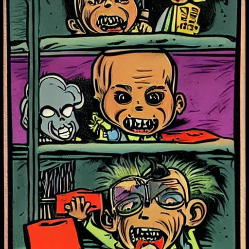 Image similar to a Garbage Pail Kids card Scary Larry Art Spiegelman art