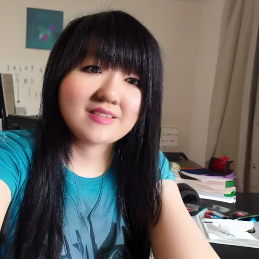 Image similar to codemiko is doing her stream on twitch and smirking at the camera,