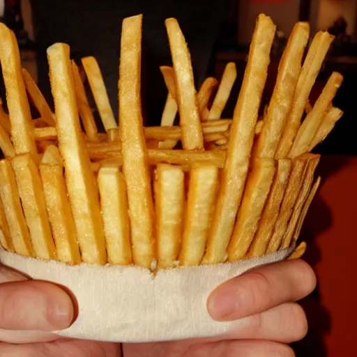 Prompt: a crown made of french fries