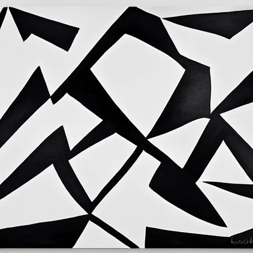 Image similar to black and white abstract painting with shapes and lines by leopoldo mendez