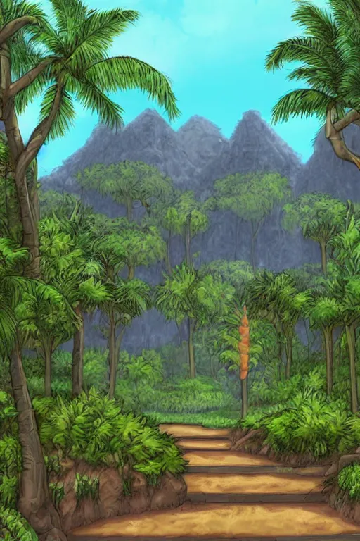 Image similar to “ a pre - rendered background from a 1 9 9 9 jrpg, tropical ”