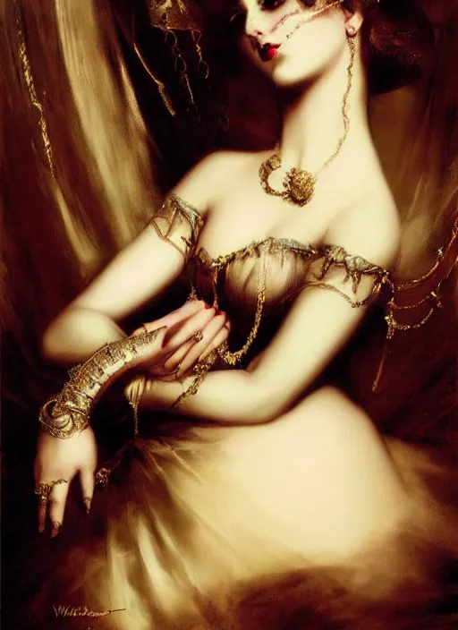 Image similar to gothic princess portrait. by william - adolphe bouguerea, by rolf armstrong, highly detailded