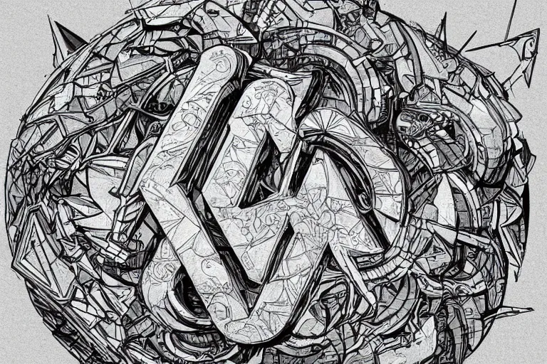Prompt: logo illustration, a geometric logo design using the letter 'M', cyberpunk concept art by Moebius, highly detailed, intricate, sci-fi, sharp focus, Trending on Artstation HQ, deviantart