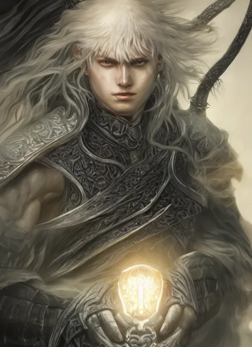 Image similar to griffith berserk, ultra detailed fantasy, elden ring, realistic, dnd character portrait, full body, dnd, rpg, lotr game design fanart by concept art, behance hd, artstation, deviantart, global illumination radiating a glowing aura global illumination ray tracing hdr render in unreal engine 5