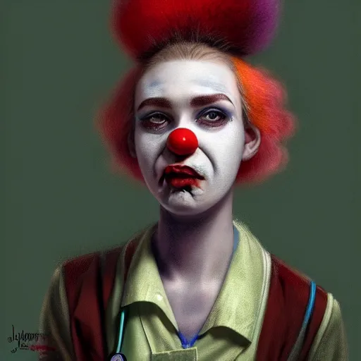 Image similar to clowncore pastel punk young hospital nurse wearing stylish uniform. detailed, portrait, 8 k, artwork by jean - baptiste monge