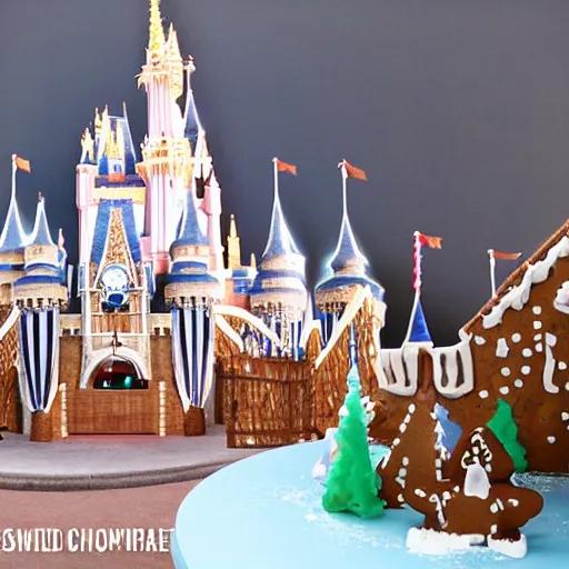 Prompt: disney world castle as a gingerbread house.