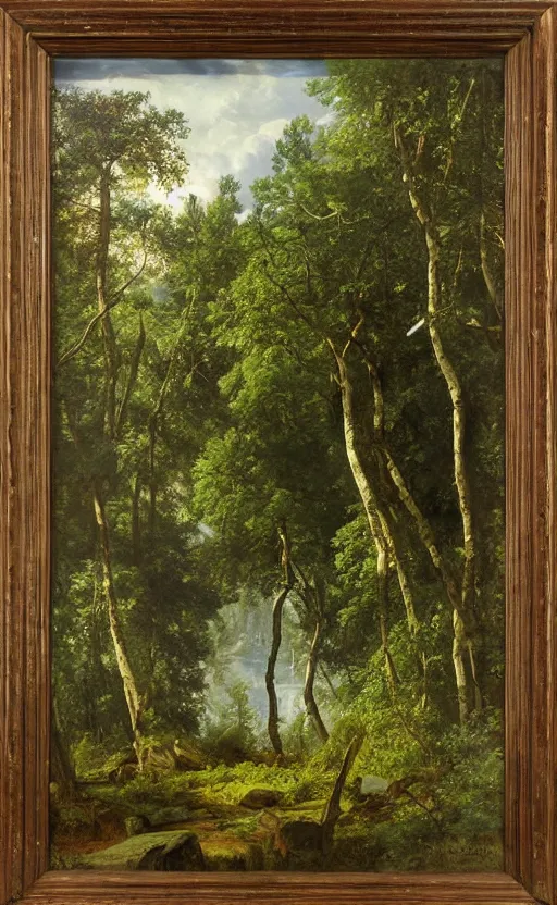 Image similar to artwork painting of a lush environment by eugene von guerard, ivan shishkin