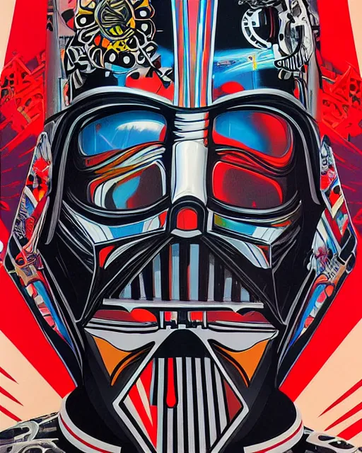 Image similar to Tristan Eaton, maximalism, darth vader, Hyper-realistic, Brom, highly detailed