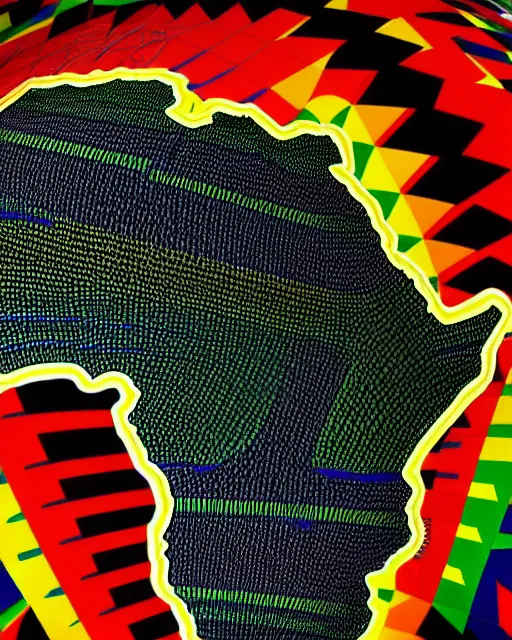 Image similar to a extremely ultra highly detailed hi - res ultra highly detailed colorful logo of africa black backround, zoom out, 8 k, high textures, ultra hyper sharp, insanely detailed and intricate, super detailed, 3 d render, 8 k hdr ultra high quality polygon digital art,