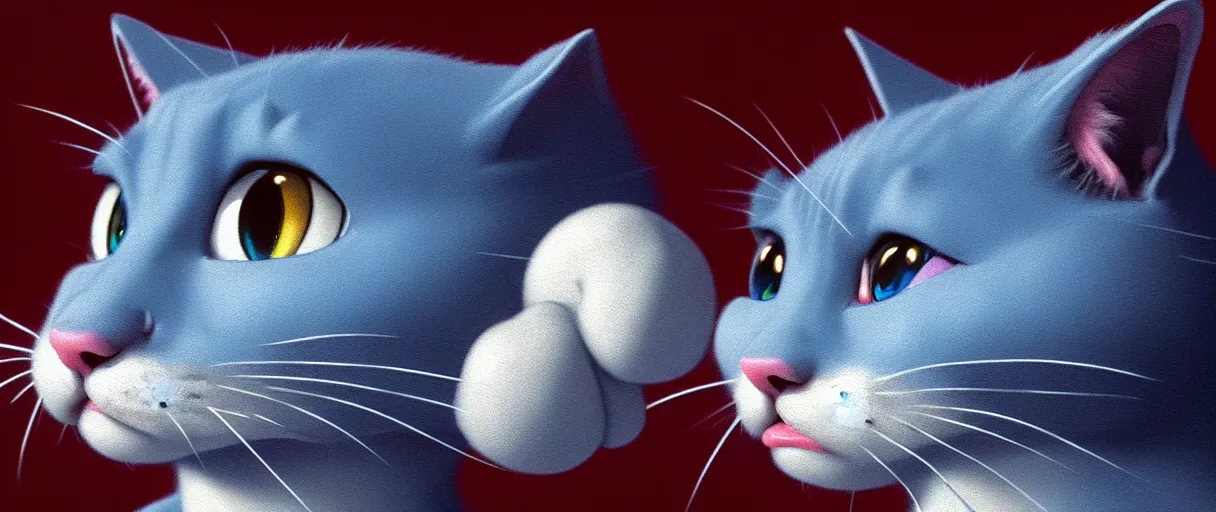 Prompt: hyperrealistic highly detailed close-up of a sad cute blue cat with round puppy eyes concept art mike mignola artemisia gentileschi sharp cinematic lighting 8k low angle shallow depth of field