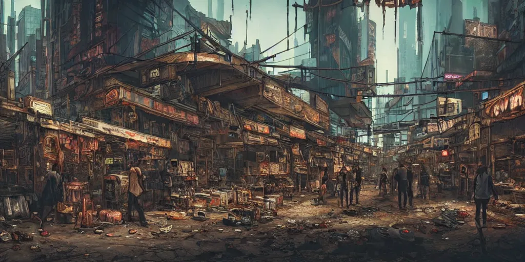 a gritty cyberpunk marketplace in the middle of a | Stable Diffusion ...