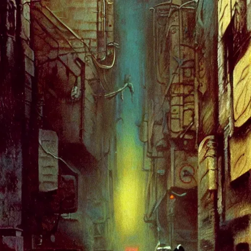 Image similar to from movie bladerunner, a scifi vehicle in a street, beksinski, scene from bladerunner movie