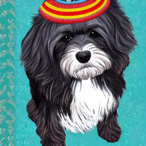 Prompt: Tlingit print of havanese dog