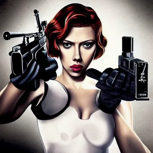 Prompt: scarlet johansson as 007, gritty, movie poster